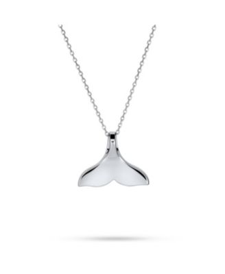 Nautical Blue Inlay Created Opal Fish Fin Whale Tail Pendant Necklace .925 Sterling Silver