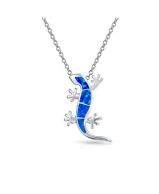 Nautical Tropical Green Opal Gecko Lizard Pendant Necklace in Sterling Silver