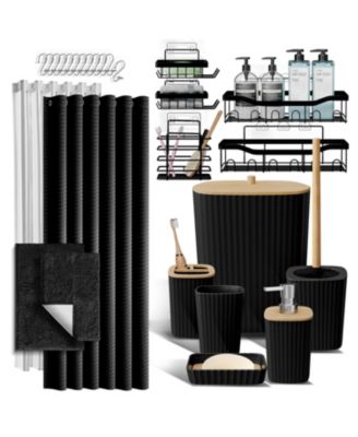 27 Piece Complete Bathroom, Vanity & Shower Accessories Set - Grey