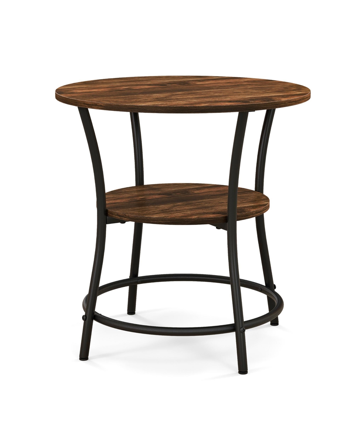 Gymax 2-Tier Side Table Compact Round Metal Frame Coffee Table w/ Open Shelf Brown - Brown+black