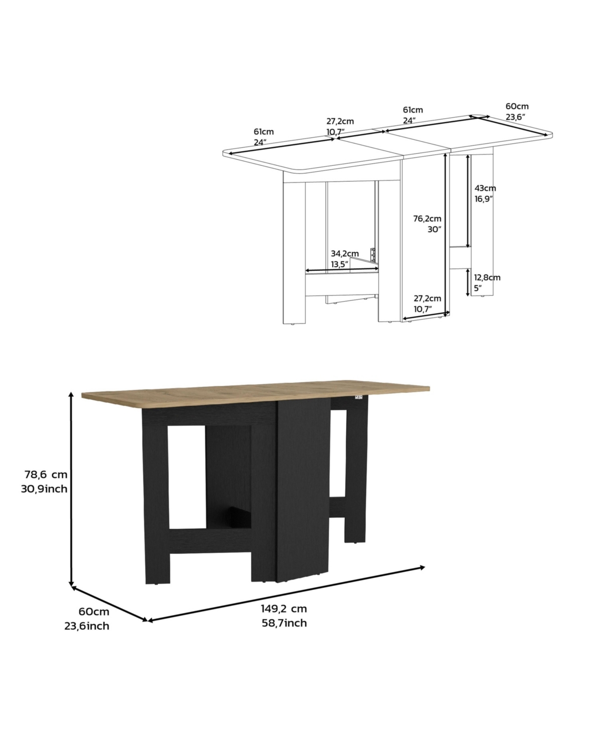 Depot E-Shop Detroit Folding Table with Expandable Design in 3 Forms -/ macadamia