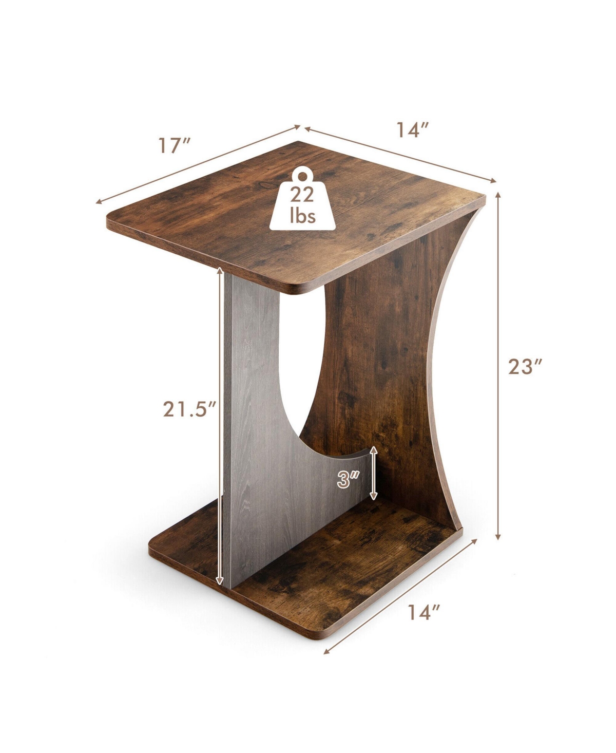 Gymax Side Table 2 Tier Sofa Couch Table Compact C-shape End Table Snack Coffee Table