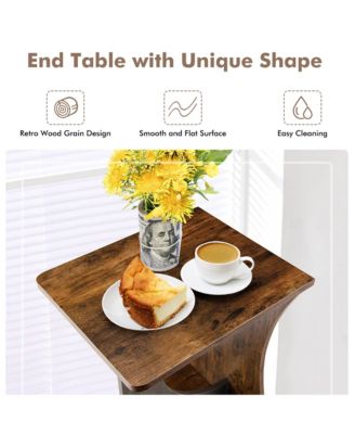 Side Table 2 Tier Sofa Couch Table Compact C-shape End Table Snack Coffee Table