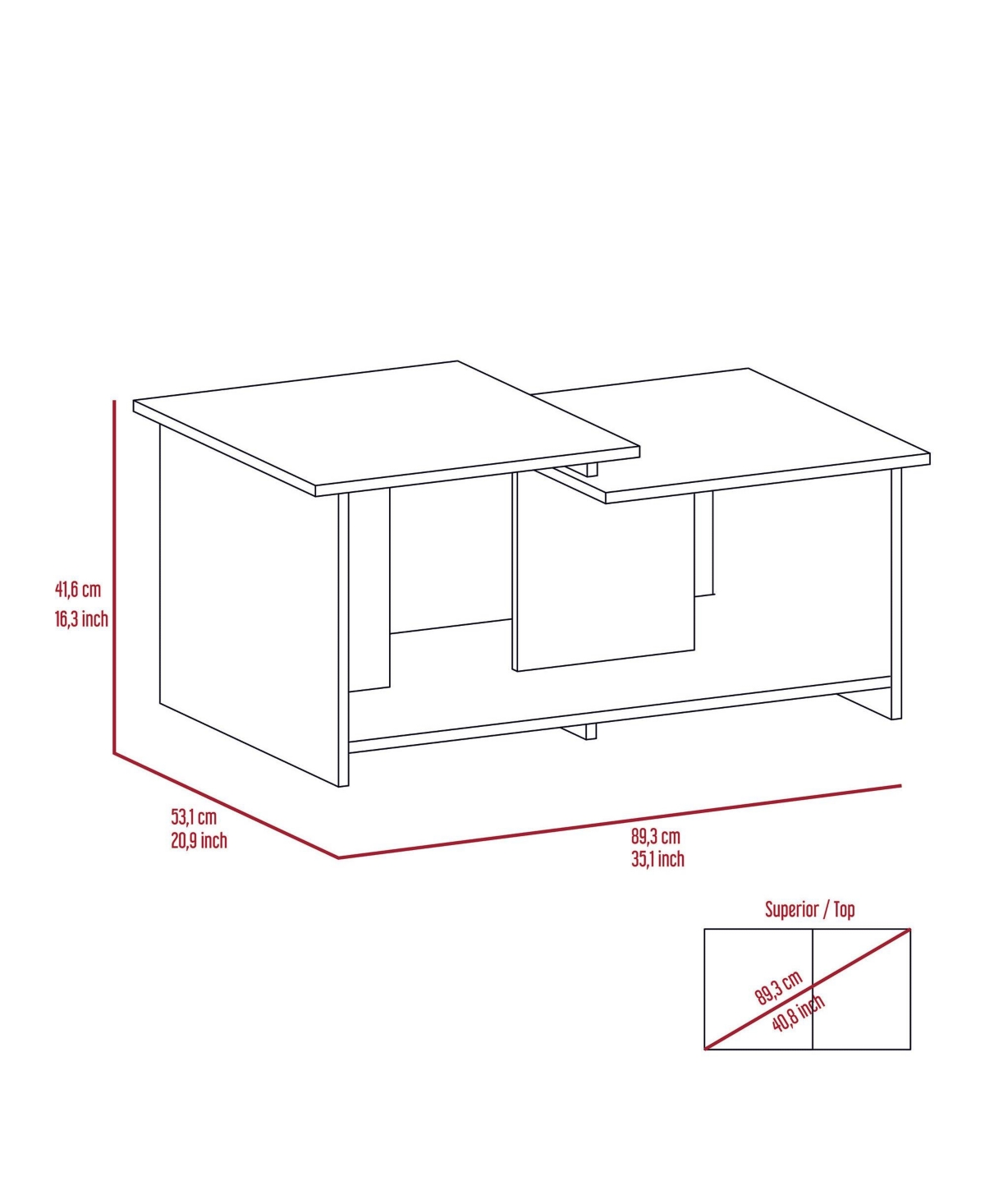 Depot E-Shop Leanna Leanna 3 Coffee Table, Lower Open Shelf