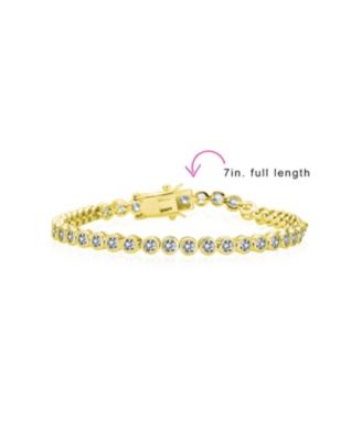 Formal Holiday Party 10CT Clear Cubic Zirconia Bubble Circle Bezel Solitaire Tennis Bracelet 14K Gold Plated .925 Sterling Silver
