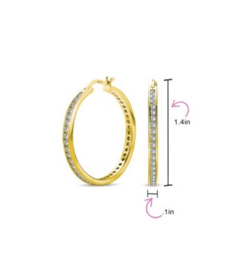 Cubic Zirconia Pave CZ Large Statement Big Hoops Earring 14K Yellow Gold Plated .925 Sterling Silver 1.5 Inch Diameter