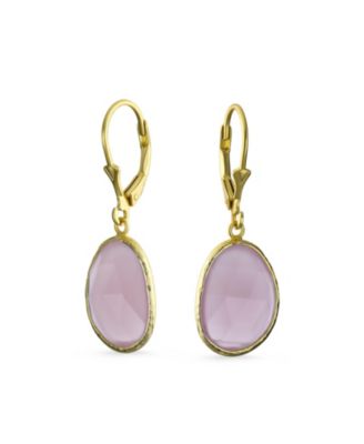 Elegant Soft Pink Dangle Earrings Double Round Teardrop, Lever Back 14K Gold-Plated .925 Sterling Silver
