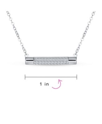 Simple Modern Cubic Zirconia Horizontal Pave CZ Round Bar Sideways Pendant Necklace .925 Sterling Silver