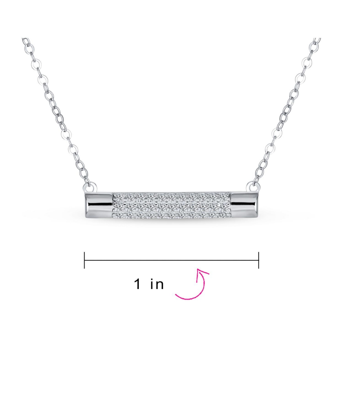 Bling Jewelry Simple Modern Cubic Zirconia Horizontal Pave Cz Round Bar Sideways Pendant Necklace For Women .925 Sterling Silver