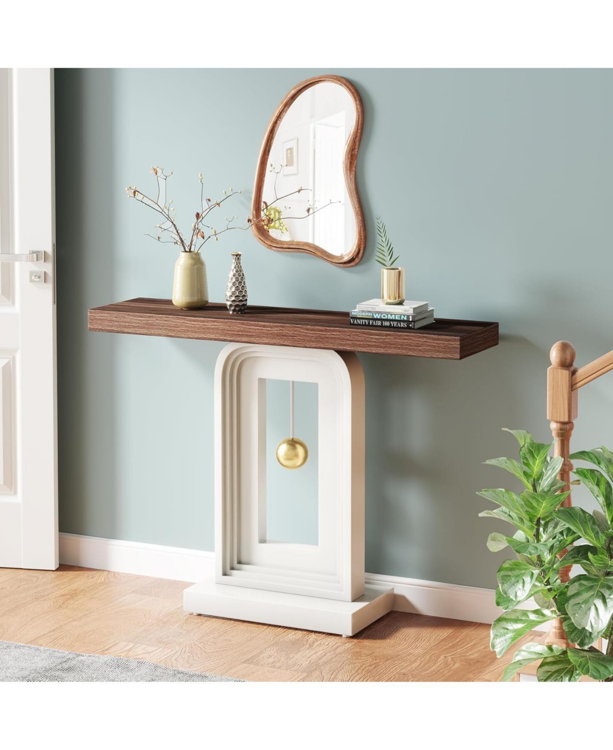 Tribesigns Modern Console Table, Inches Narrow Sofa Entryway Table with Pendulum Shape Base, Contemporary Wood Accent Table for Living Room Hallway