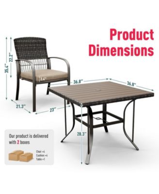 Brown 5-Piece PE Wicker Outdoor Dining Set with Green Cushions