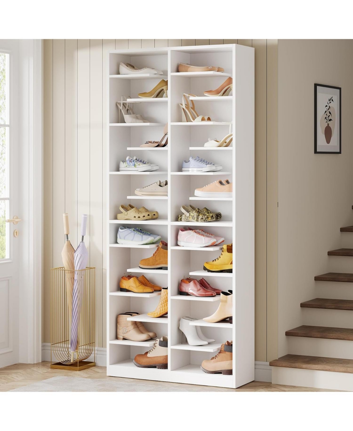 Tribesigns 13-Tier Shoe Storage Cabinet, Tall Wooden Shoe Rack with 26 Cubbies, Freestanding Shoe Storage Organizer for Entryway, Closet, Living Room