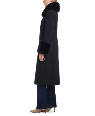 Women's Single-Breasted Maxi Coat W/ Detachable Faux Fur