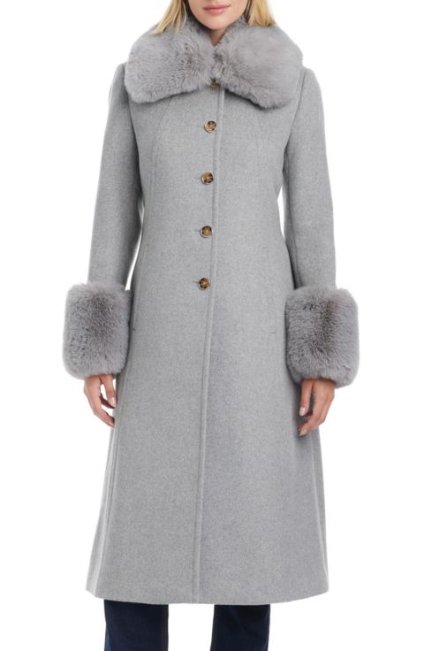 Женские куртки Vince Camuto Single-Breasted Maxi Coat W/ Detachable Faux Fur