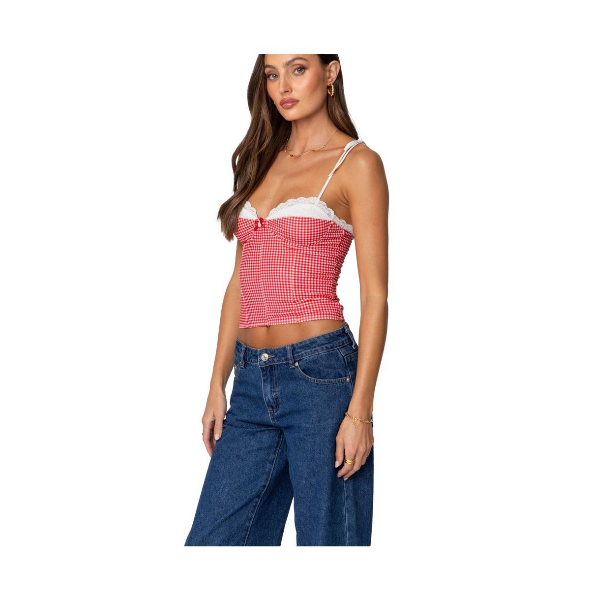 Edikted Women's Peekaboo Lacey Gingham Corset