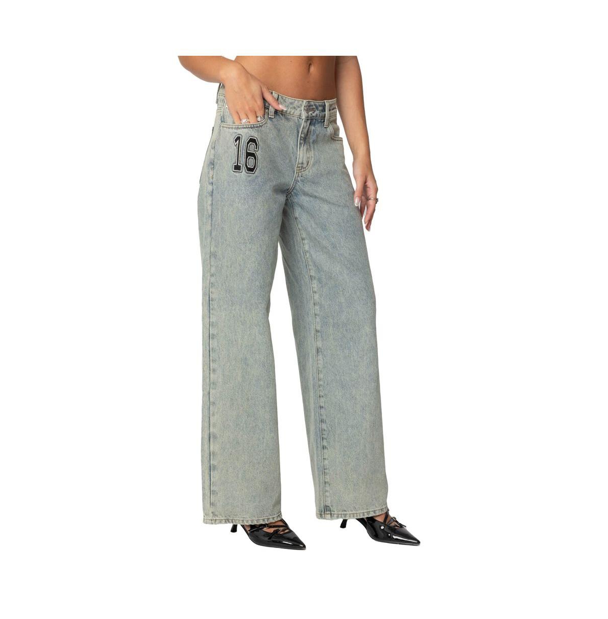Edikted Women's 16 Vintage Acid Wash Jeans - Blue-washed