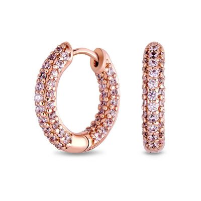 Pave CZ Pink Cocktail Inside Out Hoop Earrings Rose Gold Plated