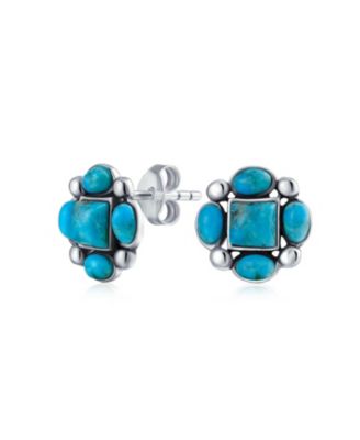 Concho Style Stud Earrings with Stabilized Turquoise Sterling Silver