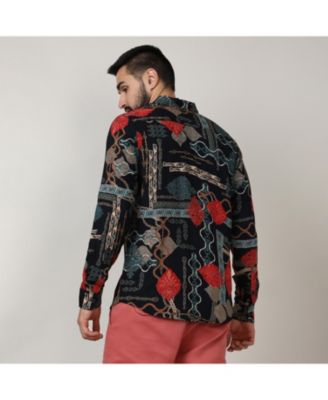 Men's Crimson Red & Teal Green Artistic Block Shirt