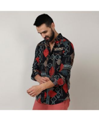 Men's Crimson Red & Teal Green Artistic Block Shirt