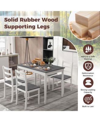 5-Piece Dining Set Solid Wood Kitchen Furniture with Rectangular Table & 4 Chairs
