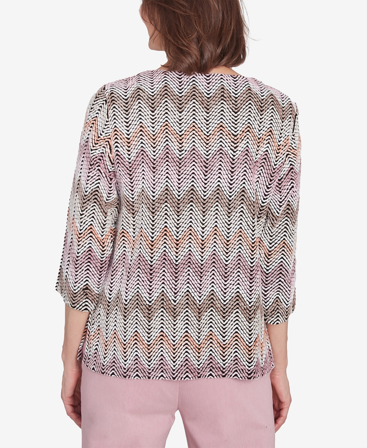 Alfred Dunner Petite Telluride Chenille Zig Zag Top In Neutral Multi