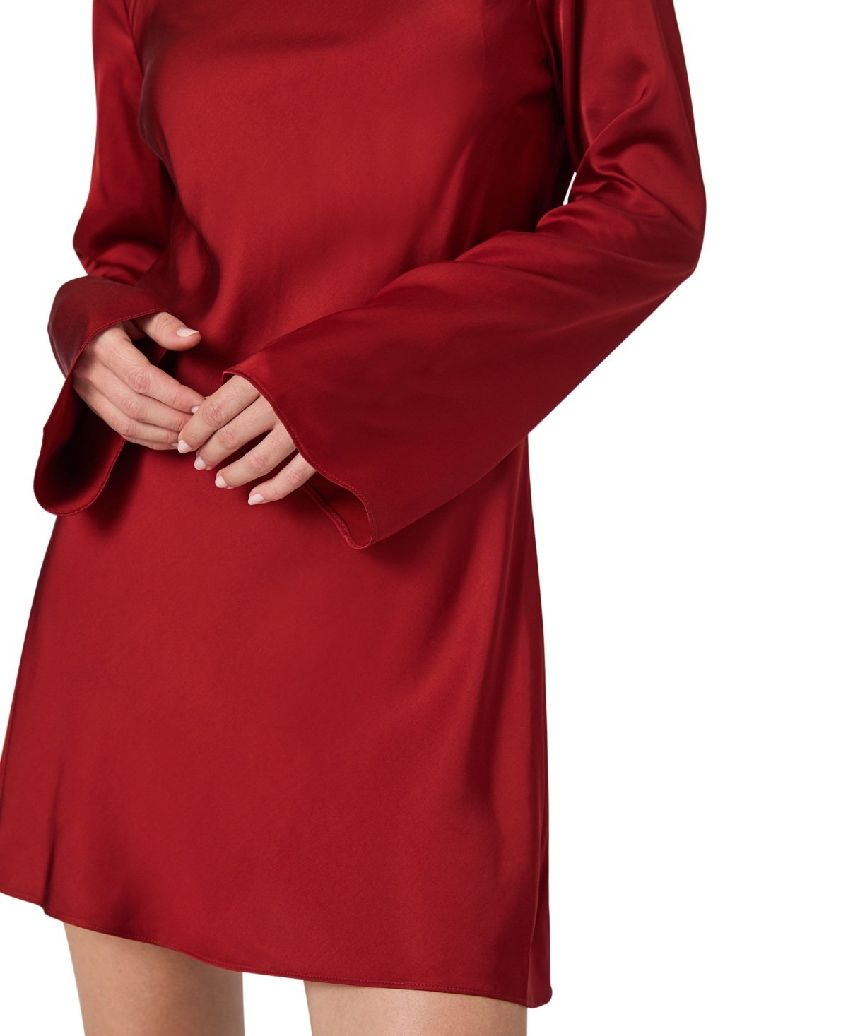 French Connection Ennis Long Sleeve Satin Minidress In Burgundy