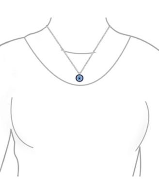 Turkish Blue Pave CZ Spiritual Protection Amulet Evil Eye Round Circle Pendant Station Necklace .925 Sterling Silver
