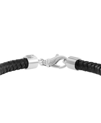 EFFY&reg; Men's Hematite Bead Woven Leather Bracelet in Sterling Silver & 18k Gold-Plate