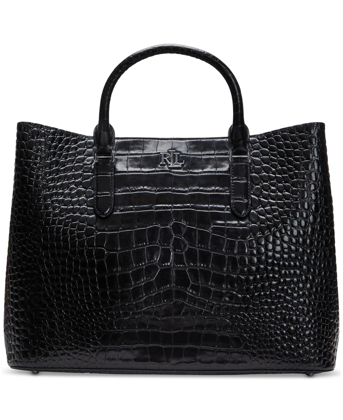 Lauren Ralph Lauren Marcy Large Embossed Leather Satchel - Silver