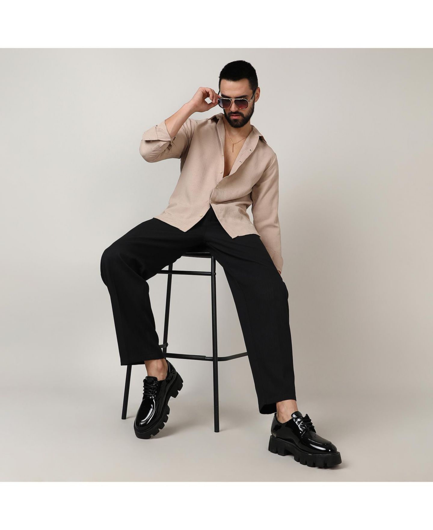 Мужская рубашка Cahoot Campus Sutra Beige Self-Design Intertwine, цвет: Бежевый / Хаки — фото 7