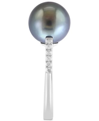 EFFY&reg; Cultured Tahitian Pearl (10mm) & Diamond (1/10 ct. t.w.) Ring in 14k White Gold