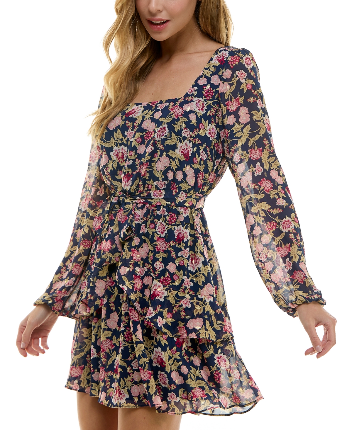 City Studios Juniors' Square-Neck Fit & Flare Dress -wine