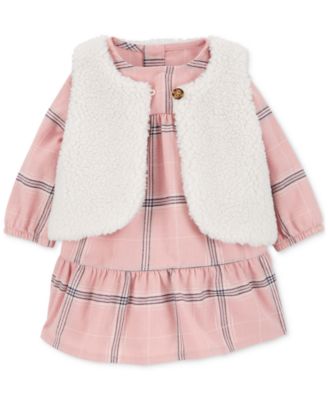Carter's - Baby Girls Plaid Dress & Faux-Sherpa Vest, 2 Piece Set