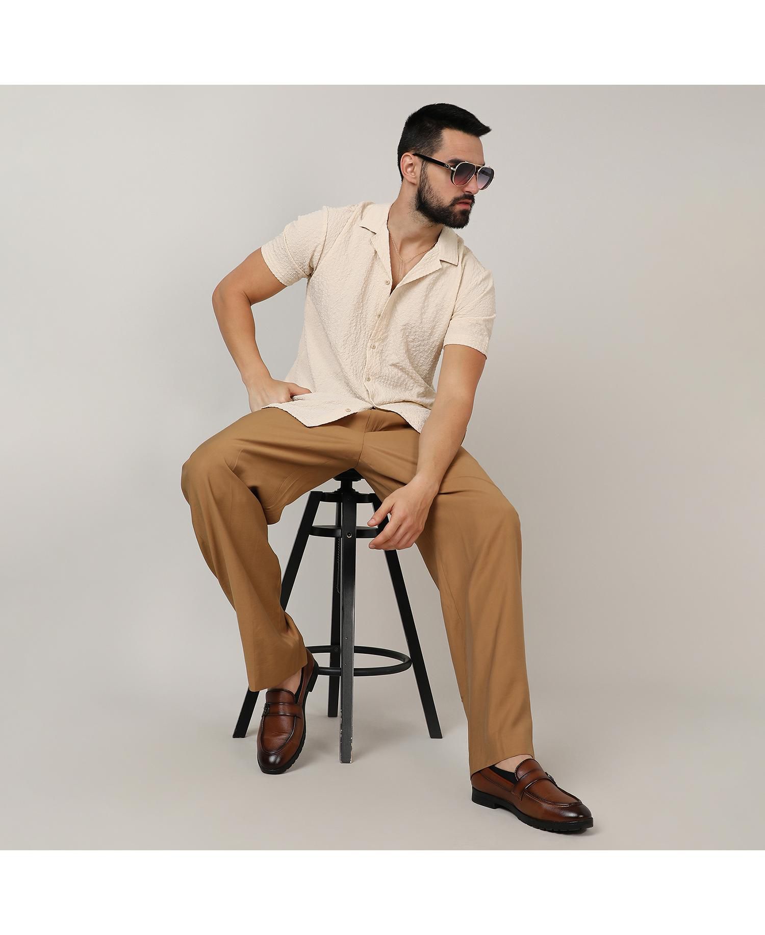 Men's Pale Yellow Micro Creased Shirt