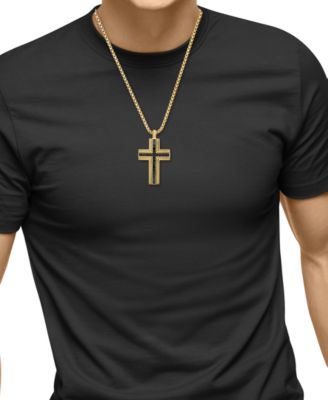 EFFY&reg; Men's Black Spinel Square Cross 22" Pendant Necklace (3/4 ct. t.w.) in Gold-Plated Sterling Silver
