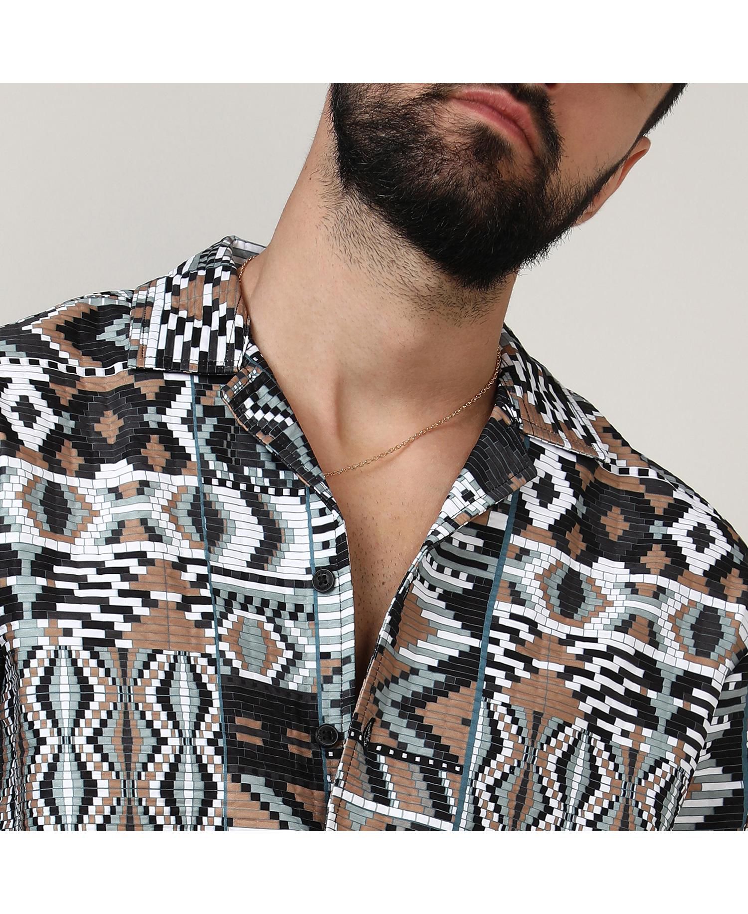 Men's Mocha Brown & Sage Green Bohemian Shirt