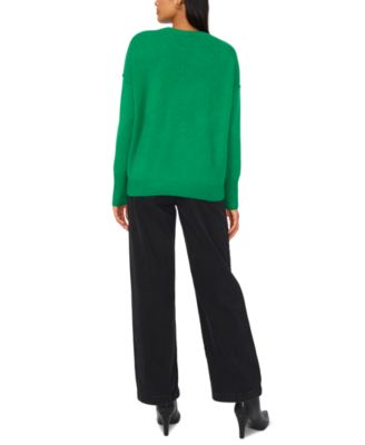 Women's Crewneck Embellished Pearl Long-Sleeve Sweater