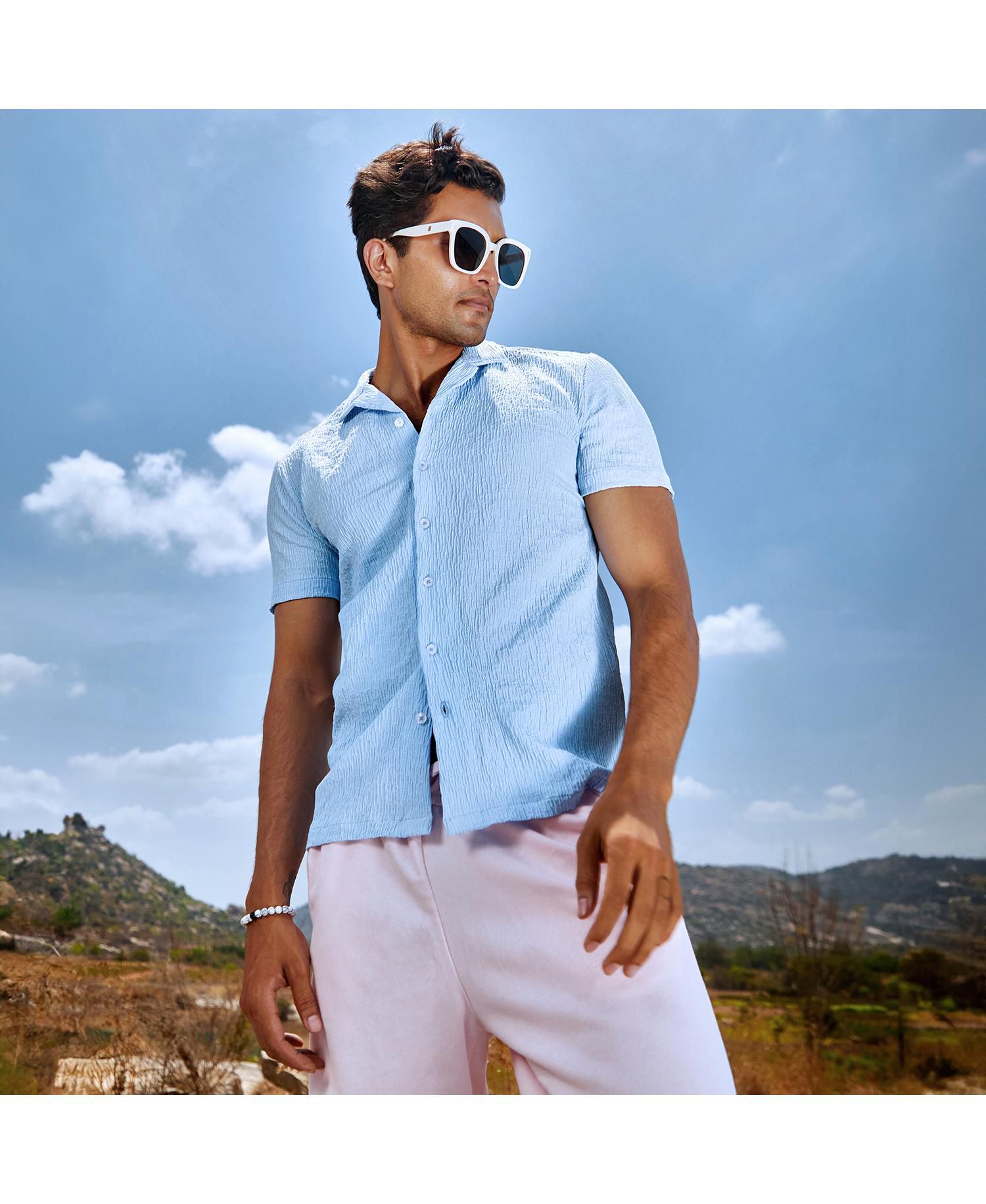 Men's Sky Blue Creased Shirt