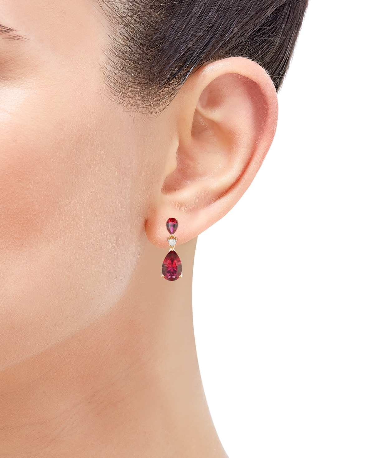 Grown With Love Lab Grown Emerald (4-5/8 Ct. T.w.) & Diamond (1/8 Ct. T.w.) Double Pear Drop Earrings (also Availabl In Ruby