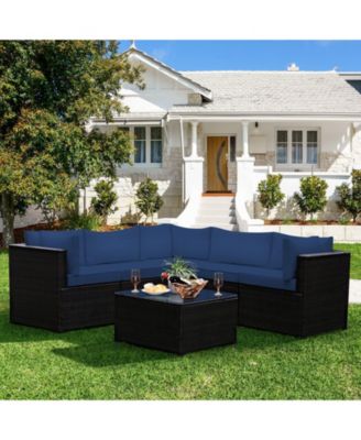 6 Pieces Rattan Patio Sectional Sofa Set with Cushions for 4-5 Person