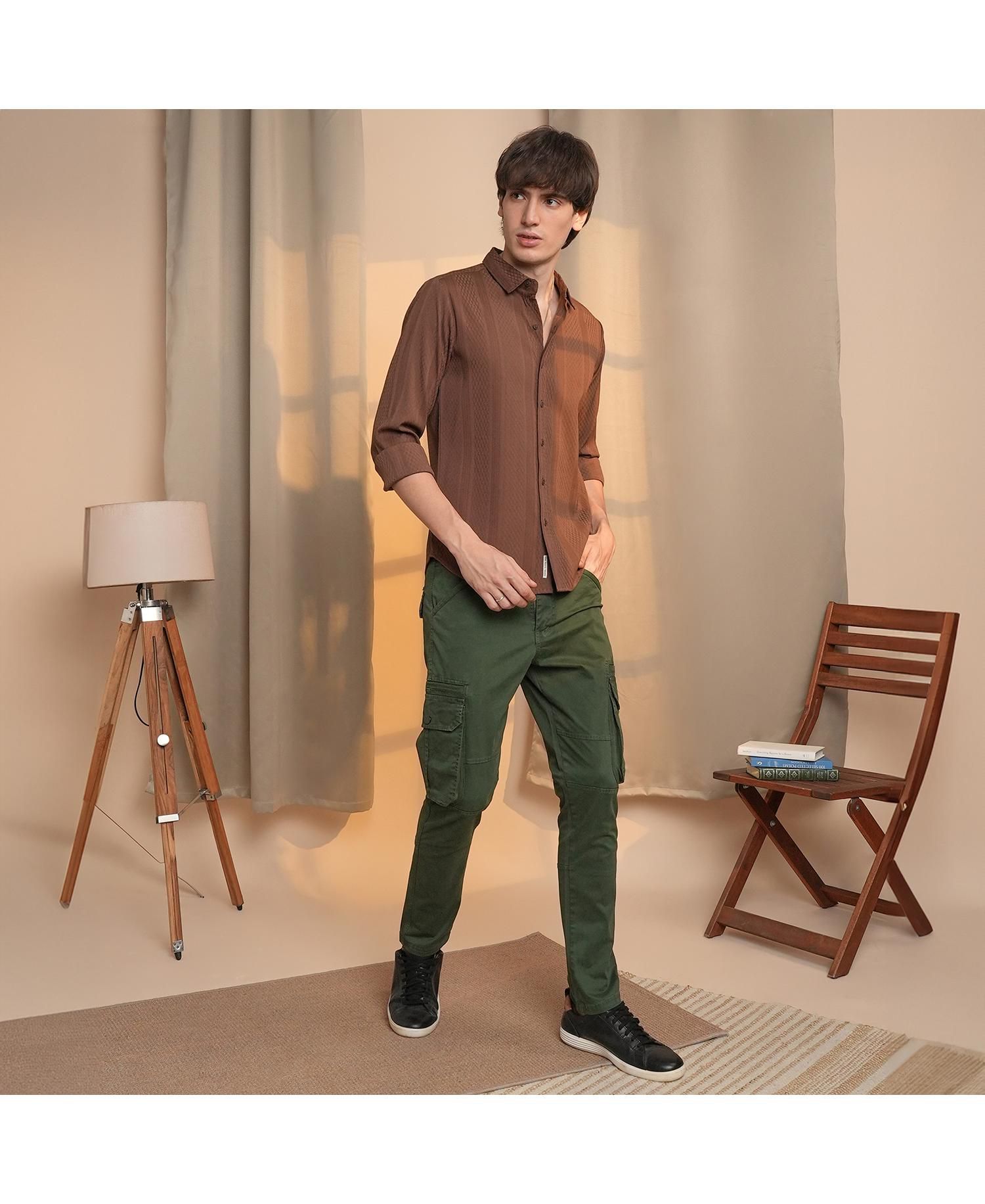Men's Chocolate Brown Mesh-Textured Knit Shirt