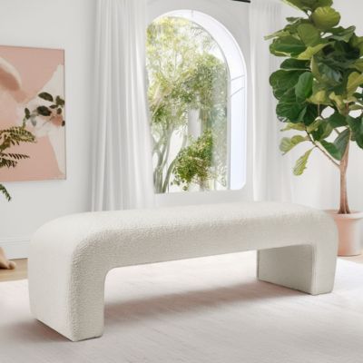 60" Waterfall Upholstered Bench with Solid Wood Frame and Boucle Fabric for Bedroom or Entryway