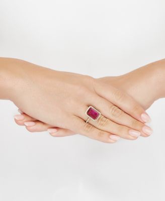 Lab Grown Emerald (6-1/2 ct. t.w.) & Lab Grown Diamond (1/2 ct. t.w.) Ring in 14k White Gold (Also available in Sapphire & Ruby)