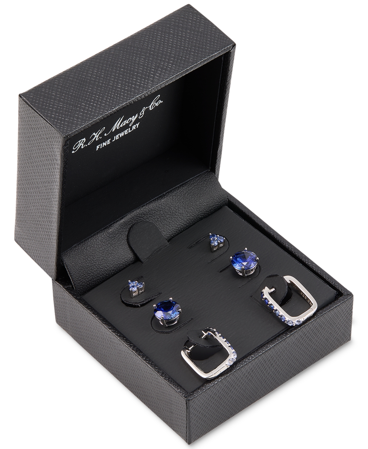 Macy's 3-pc. Set Lab-created Sapphire Stud & Hoop Earrings (3-3/4 Ct. T.w.) In Sterling Silver In Sapphire