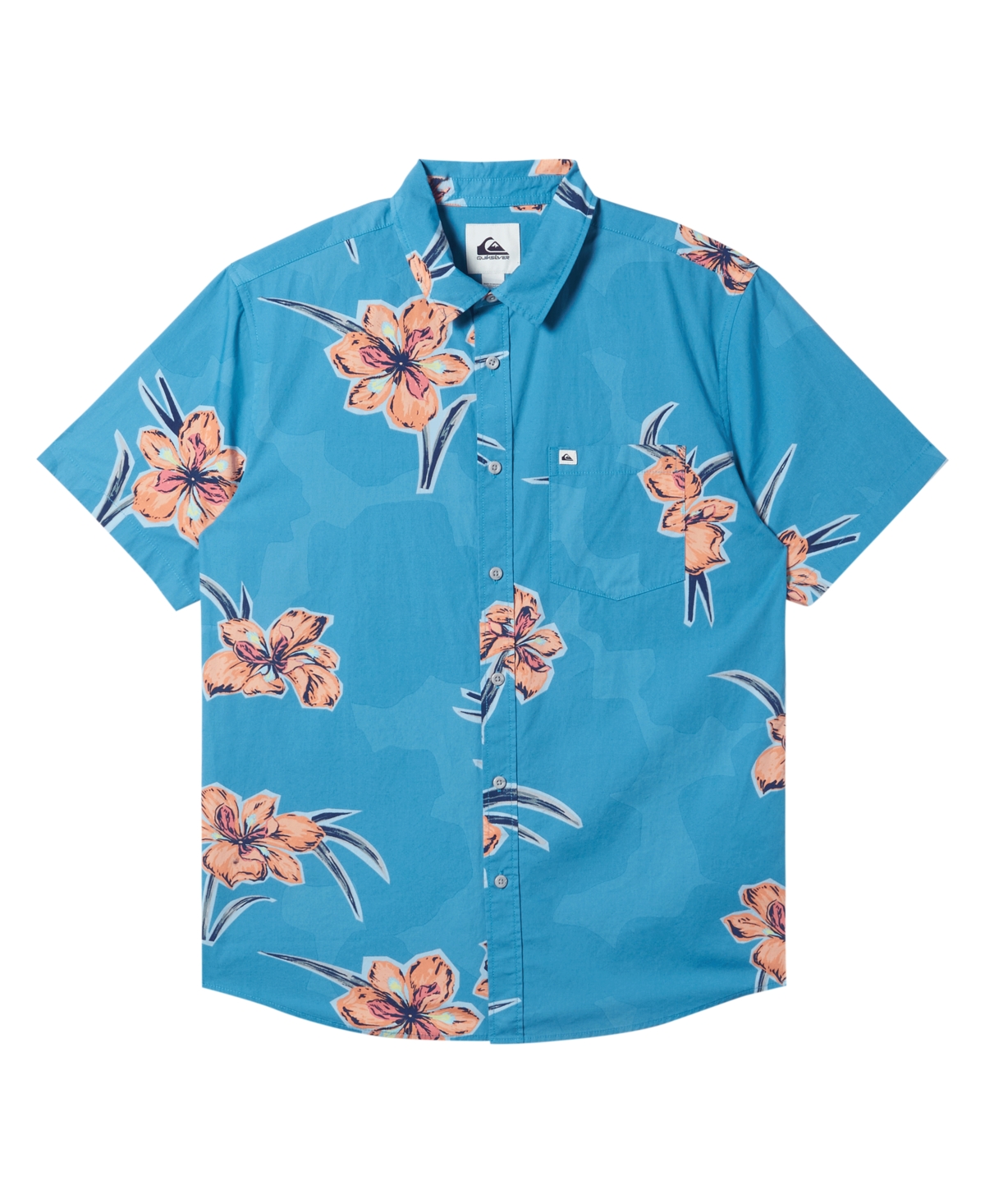 Quiksilver Apero Floral Short Sleeve Stretch Cotton Button-up Shirt In Blue