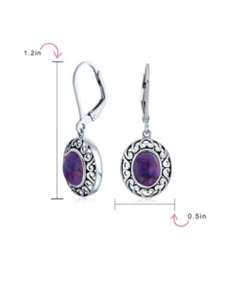 3CTW Natural Stones Oval Bezel Set Lever Back Dangle Earrings Oxidized .925 Sterling Silver