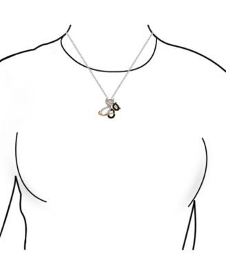 Black & White Kitten Cats Cubic Zirconia CZ Pendant Necklace Two-Tone Rose Gold and Silver Plated Best Friends and Cat Lovers