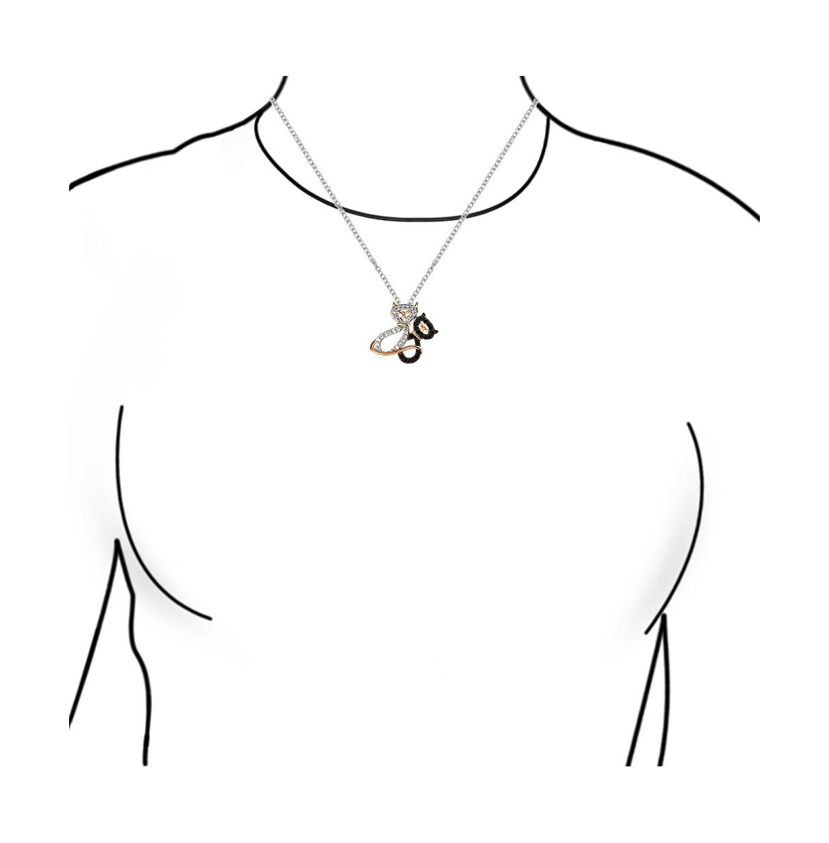 Bling Jewelry Kitty Cat Pendant Necklace: Cubic Zirconia Cz Black & White Kitten Cats Jewelry For Women in Two-ToneGold and Silver Plated Best F