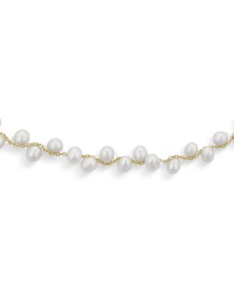 Cultured White Baroque Pearl Strands Necklace Choker Intertwined Chain Yellow Gold Plated 14 Inch Adjustable